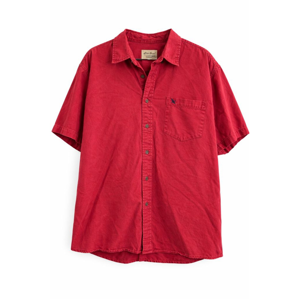 Eddie Bauer Men’s XL Red Short Sleeve Button Up Shirt Cotton Outdoor Casual